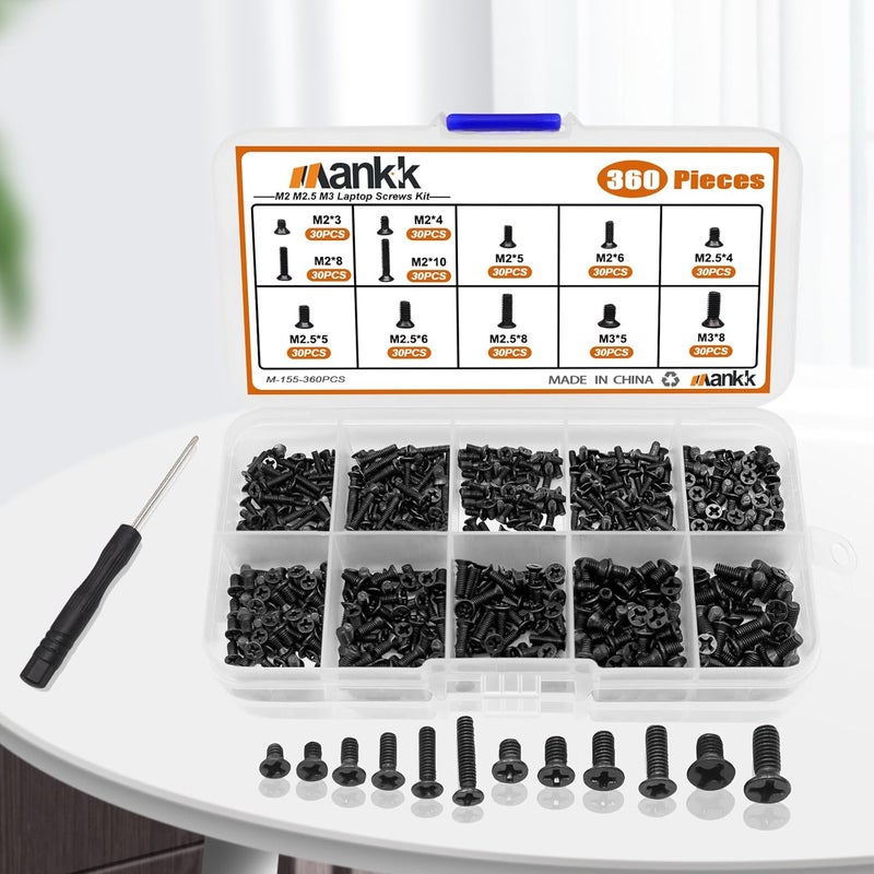 mankk 360PCS Laptop Screws 12 Sizes M2 M2.5 M3 Replacement Computer Tiny Screws Motherboard Screw with Screwdriver for Laptop PC Repair & DIY - Image 5
